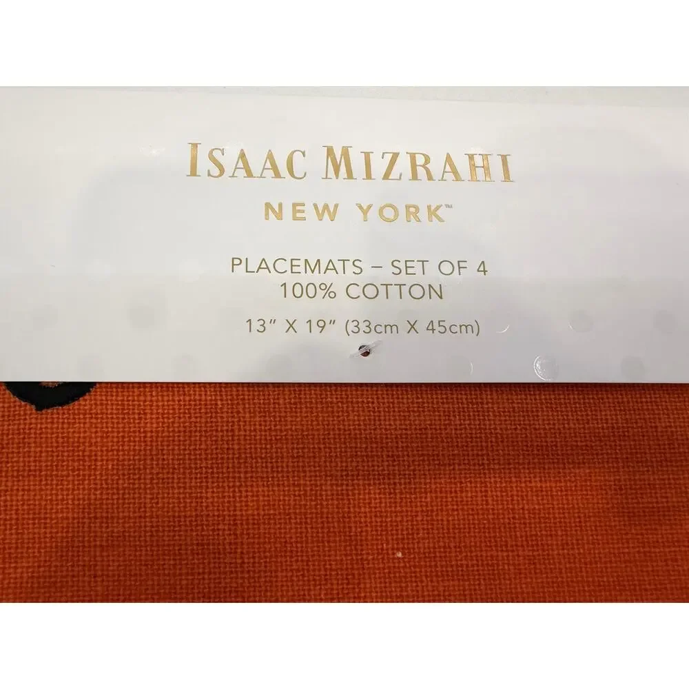 ISAAC MIZRAHI Halloween Ghost Placemats 13x19‎ Cotton White Orange Set of 4 New